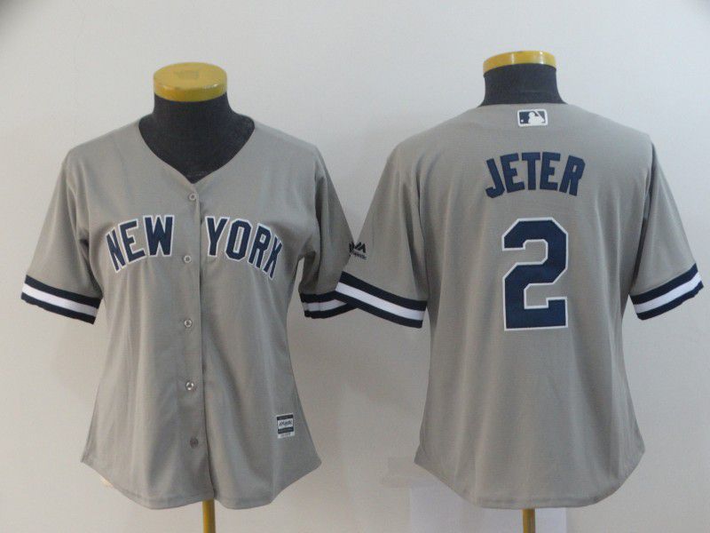 Women New York Yankees 2 Jeter Grey MLB Jerseys